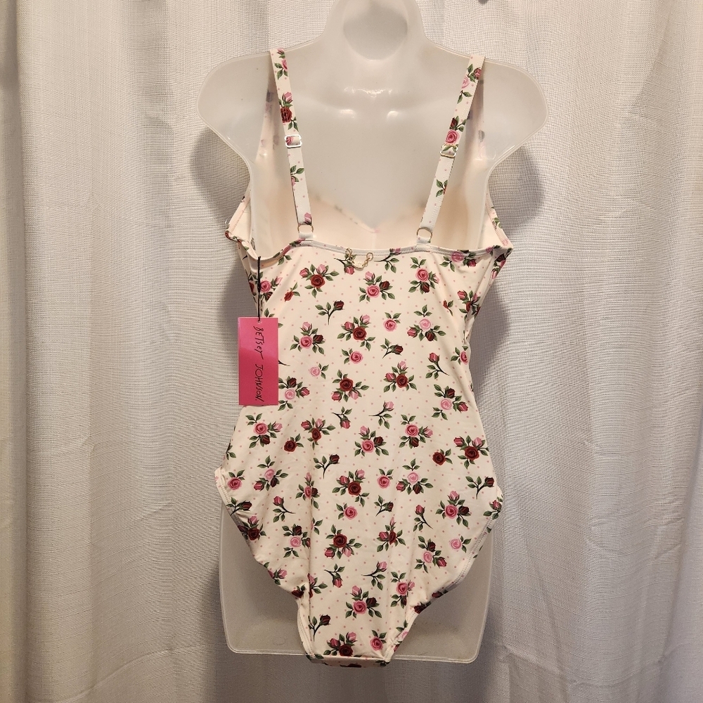 Betsey Johnson Barely There Rose Floral Print One-Piece Swimsuit Size XL Summer - Picture 4 of 7